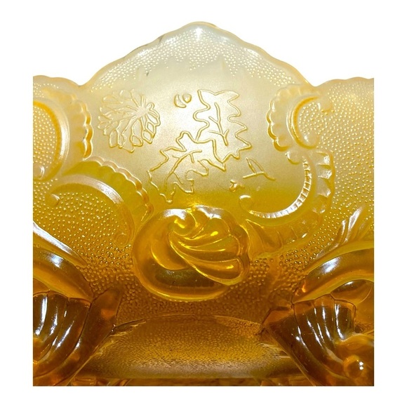 Vintage Jeanette Glass Lombardi Amberlina Footed Glass Fruit Bowl - Picture 3 of 5